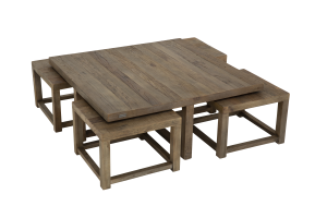GASTON, coffee table, with 4 side tables, elm