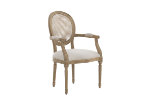 MEDY, chaise avec accoudoirs, chêne, lin naturel