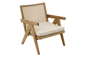BRUNO, fauteuil, chêne, roseau, avec coussin