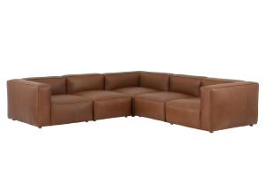 BAILEY, corner sofa, cognac brown, leather, five-seater