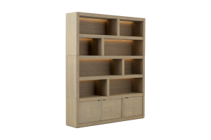 BJORN, bookcase, weathered oak, with dimmable LED lights