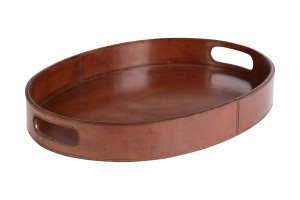 MANHATTAN, tray, brown leather, oval