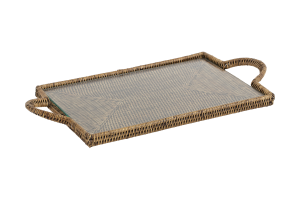 TOGO, tray, rectangular, with glass, reed