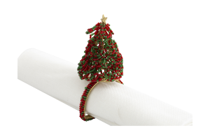 NOBUS, rond de serviette, perles, arbre de Noël, rouge